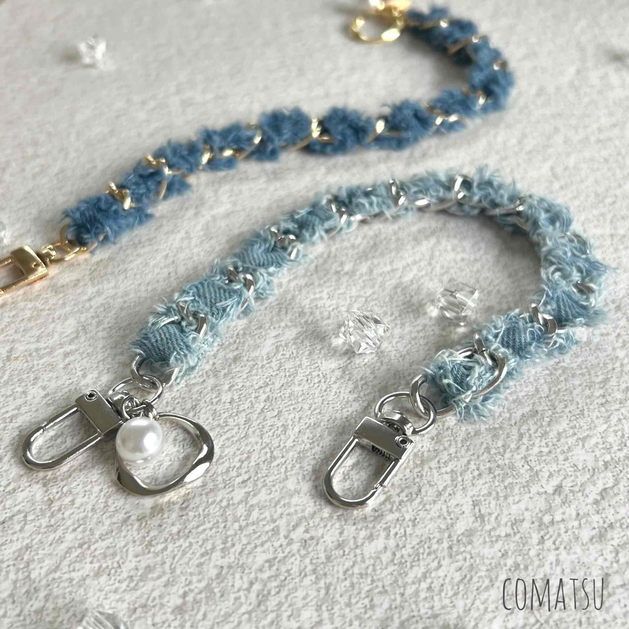 Denimチェーン ハンドストラップ付きスマホケース 落下防止スマホストラップ スマホカバー | 2枚目